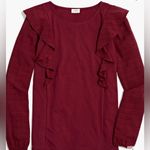 J.Crew Burgundy Ruffle-shoulder top with plaid jacquard sleeves Size Small Photo 0