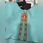 Gucci Turquoise gg canvas nailhead Bardot vintage Leather Handbag Photo 7
