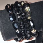 Black Silver Tone Beaded Retro Boho Stretchy Bracelets Photo 2