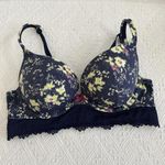 Cacique  Sz 38C Boost Plunge Push Up Padded Bra Blue With Yellow Flower Floral Photo 0