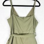 Showpo Linen Blend Faux Wrap Mini Dress Size 12 Green Belted Surplice Neckline Photo 4