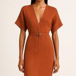ASOS NEW  Brown V-neck Short Sleeve Belted Knee Length Midi Pencil Sheath Dress 0 Photo 0