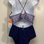 Women's High Neck 2PC Swimsuit Sport Navy Blue & White Size 2XL NWT #4027 Photo 4