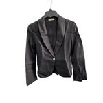 None Vintage Black Linen Blazer Jacket with Mother of Pearl Button Tailored Style Photo 1