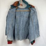 Aztec Denim‎ Jacket Hooded Western Print Raw Hem Oversized Womens 2XL Streetwear Blue Size XXL Photo 8