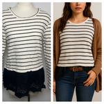 RXB Striped Lace Hem Sweater Top | Black White Long Sleeve | Women’s M Size M Photo 1