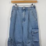 Blue Blush  Jeans Women S Blue Cargo Wide Leg Stretch Waist Pocket Baggy Denim 90 Photo 2
