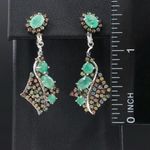 STERLING SILVER 925 LATCH BACK GENUINE EMERALD W/MULTI COLOR SAPPHIRE EARRINGS Green Photo 9