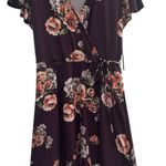 Fortune + Ivy Woman's  Burgundy Floral Faux Wrap Brushed Knit Dress, Large Photo 1