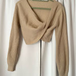 Neutral Beige Knit Twist Front Crop Sweater Extra Large Size XL Photo 0