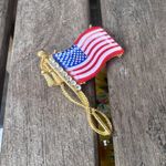 Vintage 1950’s Lucite & Rhinestone American Flag Brooch Red Photo 3