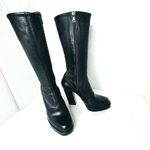 Prada Vintage Black Leather Sock Boots Size 38.5 High Block Heel Stretch Shaft Photo 8