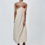 ZARA NWT ivory off white ruched one shoulder flowy straight cut mid maxi dress Photo 7