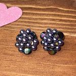 Vintage Clip On Earrings Purple Berry Faux Pearls Gold Tone Photo 0