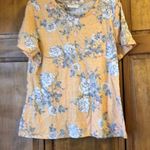 Butter Yellow Floral Print Women's Top Bobbie Brooks 1X White Photo 0
