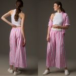 Sundry NWT ANTHROPOLOGIE Striped Wide Leg Pink White Drawstring Pants sz L Photo 1