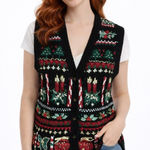 Vintage Holiday Embroidered Cardigan Vest Candles Ornaments Knit Photo 0