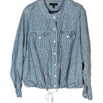 Lane Bryant  Blue White Pinstripe Button Up Drawstring Waist Casual Top Size‎ 28 Photo 0