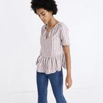 Madewell Stanza Ruffle-Hem Top Striped Size XS Deep Wine White Womens Photo 12