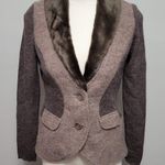 Roz & Ali brown tonal wool faux fur ribbed sleeve blazer size small Photo 0