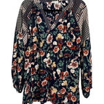 JODIFL  Floral Mixed‎ Boho Print Balloon Sleeve Top Flowy Relaxed V-Neck Medium Photo 0