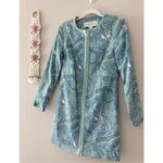 Doncaster  Cotton Long Jacket Spring Summer Blue Green Full Zip Paisley Print Photo 4