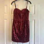 Dance in the Spotlight Burgundy Satin Sequin Bustier Mini Dress Size M B25 Red Size M Photo 3