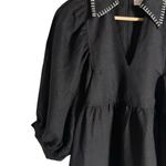 Hunter Bell Noah Black Poplin Collared V-Neck Puff Sleeve Mini Dress Small Photo 9