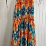 City Triangles NWT City Triangle Blue Orange Southwestern Print Handkerchief Hem Midi Dress XL Photo 0