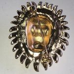 None Gold Tone CZ Rhinestones & Green Rhinestone Eyes Lions Head Brooch Shoulder Pin Photo 5