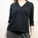 Charter Club (M Petite)  Black Surplice Neck 3/4 Sleeve Top Photo 0