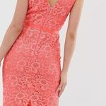 ASOS | Paper Dolls V Neck Lace Pencil Dress in Coral Size 8 Photo 13