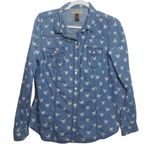 Bit & Bridle Denim Blue Denim Western Cowgirl Rodeo Button Up Shirt Horse Sz L Size L Photo 0