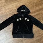 BCBGMAXAZRIA Vintage Y2K Velour Black Hoodie with Crown Sequin Embroidery Size M Photo 0