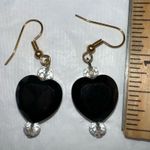 Goth Black Heart Crystal Dangle Earrings Photo 2