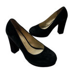Bettye Muller Bettye by  Black Suede Round Chunky Heels Toe Pump Shoes Photo 0