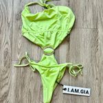 I am gia I. AM. GIA Yasmin Cut Out One Piece Swimsuit Neon Green Size S NWT Photo 3