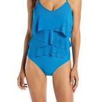 Beyond Control Ocean Solid Essentials Geometric Overlay One Piece Swimsu… Blue Size 14 Photo 0