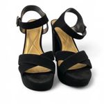 Reaction Kenneth Cole  Black Leather Peep-Toe Platform Sandals Size 10 Block Heel Photo 1