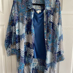 Cloth Portrait Womens XL Blue Blouse Art to Wear Layered Button Up Boxy Photo 0