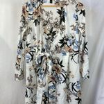 Miss Ord White Floral Long Sleeve Tie Front Kimono Robe Swimsuit Coverup L Size L Photo 3