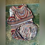 Chico's Chico’s blue orange geometric print over lay sleeveless stretch dress, size 8 Photo 8