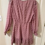 Simplee Apparel Simplee Pink Size M Long Sleeve Lace Chiffon Mini Party Dress Swiss Dot Photo 5