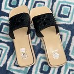 Yellow Box Black Jeweled Chunky Sandal Photo 0