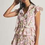 MISA Los Angeles MISA Iliana Ruffled Eyelet Mini Dress Medium Pink Floral Tiered Coquette Cottage Photo 0