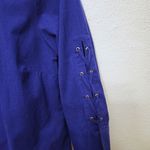 Chico's Women's Sz 0 Button Up Shirt Royal Blue 3/4 Lace Up Sleeves 100% Cotton Photo 4