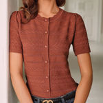 Rihoas Red Puffed Sleeve Knit Cardigan Photo 0