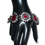 Bohemian style ted garnet and rhinestone stretchy bracelet. Vintage Red Photo 1