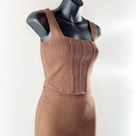 Miou Muse Knit Set Cropped Corset Top High Rise Midi Skirt Brown Small Photo 7