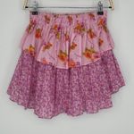 Love Shack Fancy Ruffle Mini Skirt Exploded Pink Small Floral Ruffle Tiered Cotton Photo 6